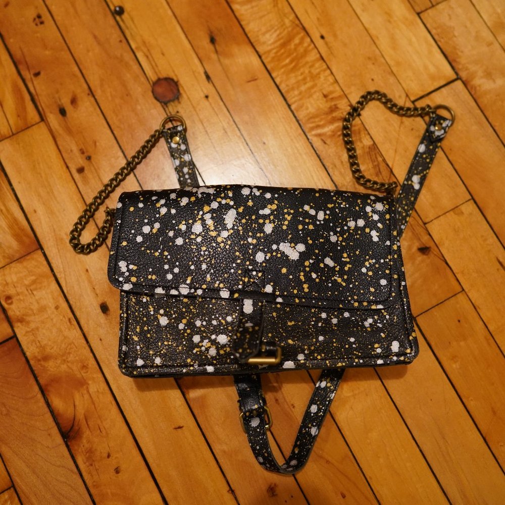 POLDER Pebbled Leather Crossbody Bag with Splatter Paint Design